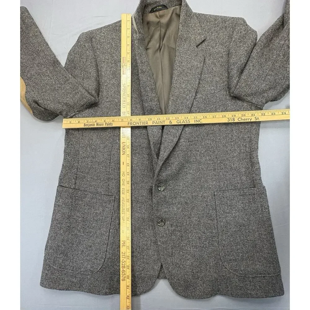 Imperial By Haggar Brown 100% Pure Wool Elbow Patch Two Button Blazer Jacket 46